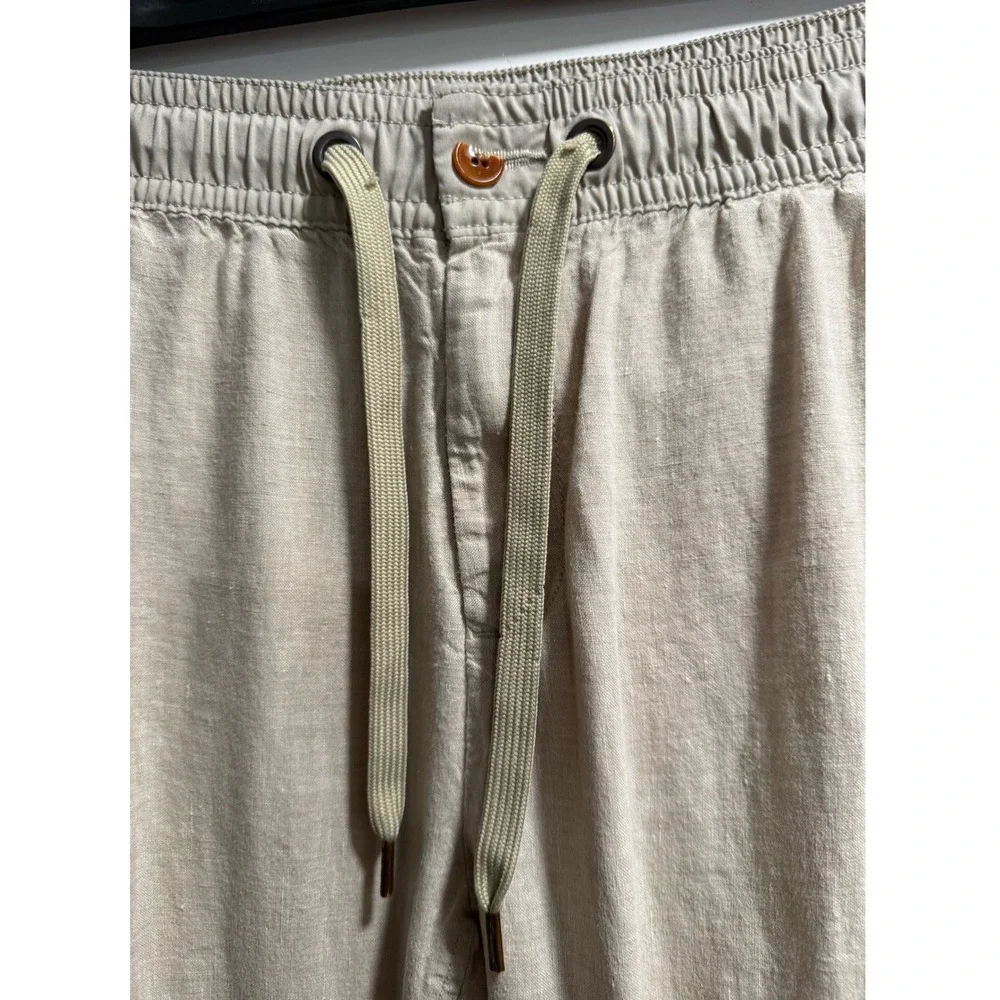 Tommy Hilfiger Mens Beige 100% Linen  Pants Drawstring Elastic Waist Large